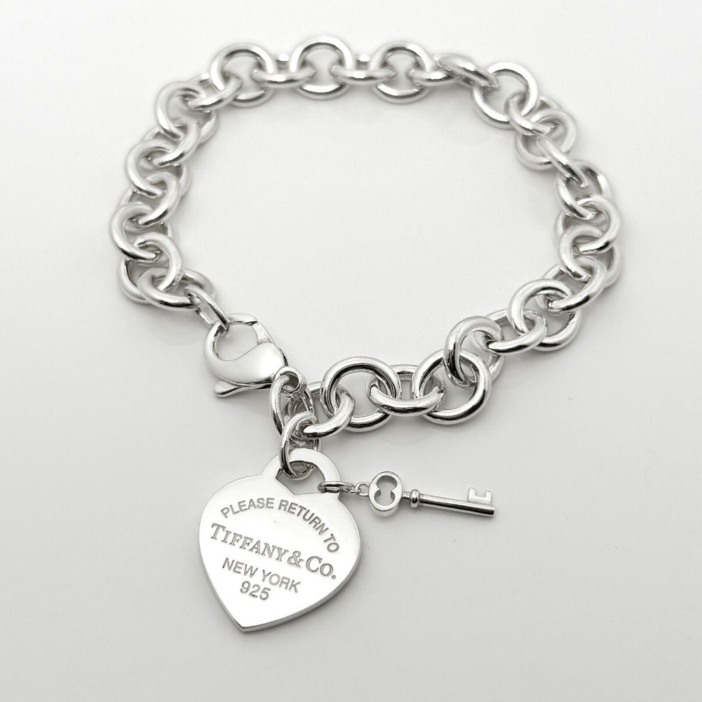 9" Please Return To Tiffany Heart Tag Charm Key Bracelet Extra Large Plus Size